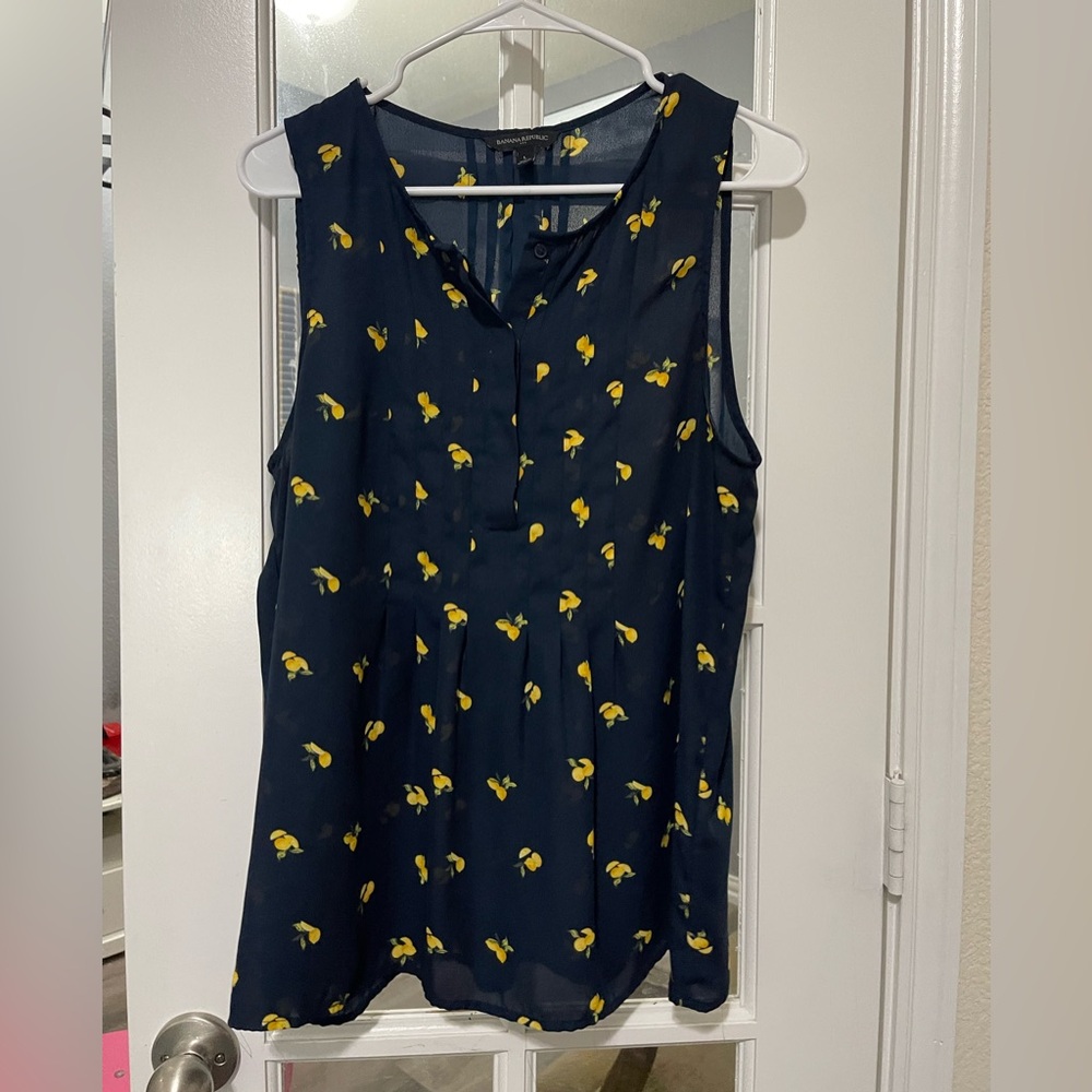 LOFT Navy with Lemons Blouse